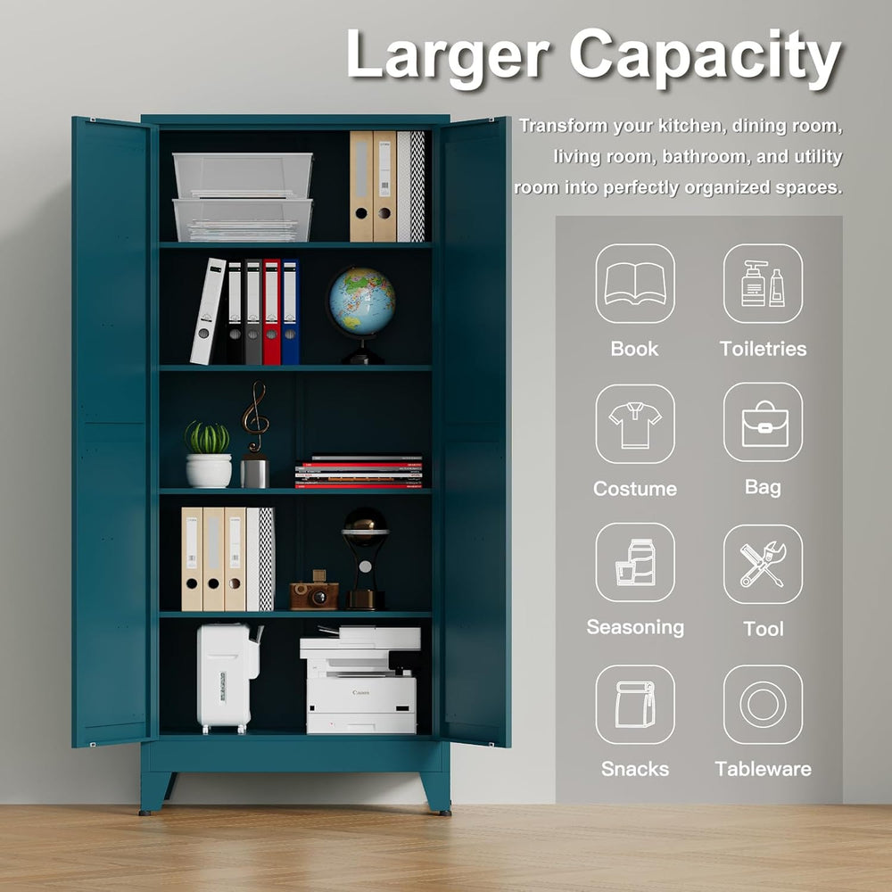 Tall Kitchen Pantry Storage Cabinet,Metal Blue Cabinets With Doors and Adjust...