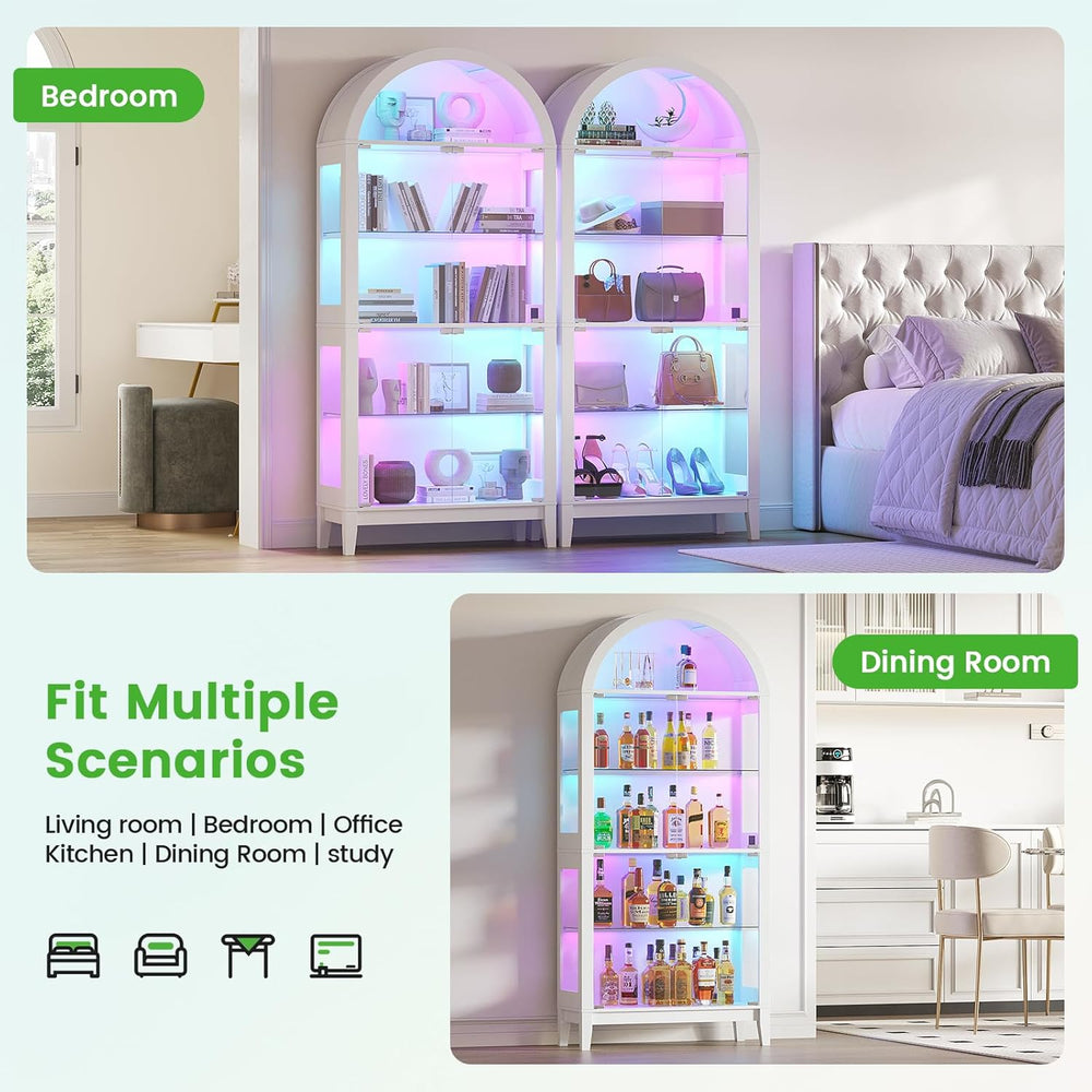 HNEBC Arched Display Case with RGB Lights, 69" Tall 5-Tier Tempered Glas...
