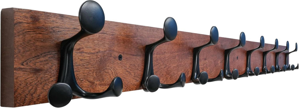 SKOLOO 43-Inch Wood Coat Rack Wall Mount with 8 Triple Hooks - Ideal for Fami...