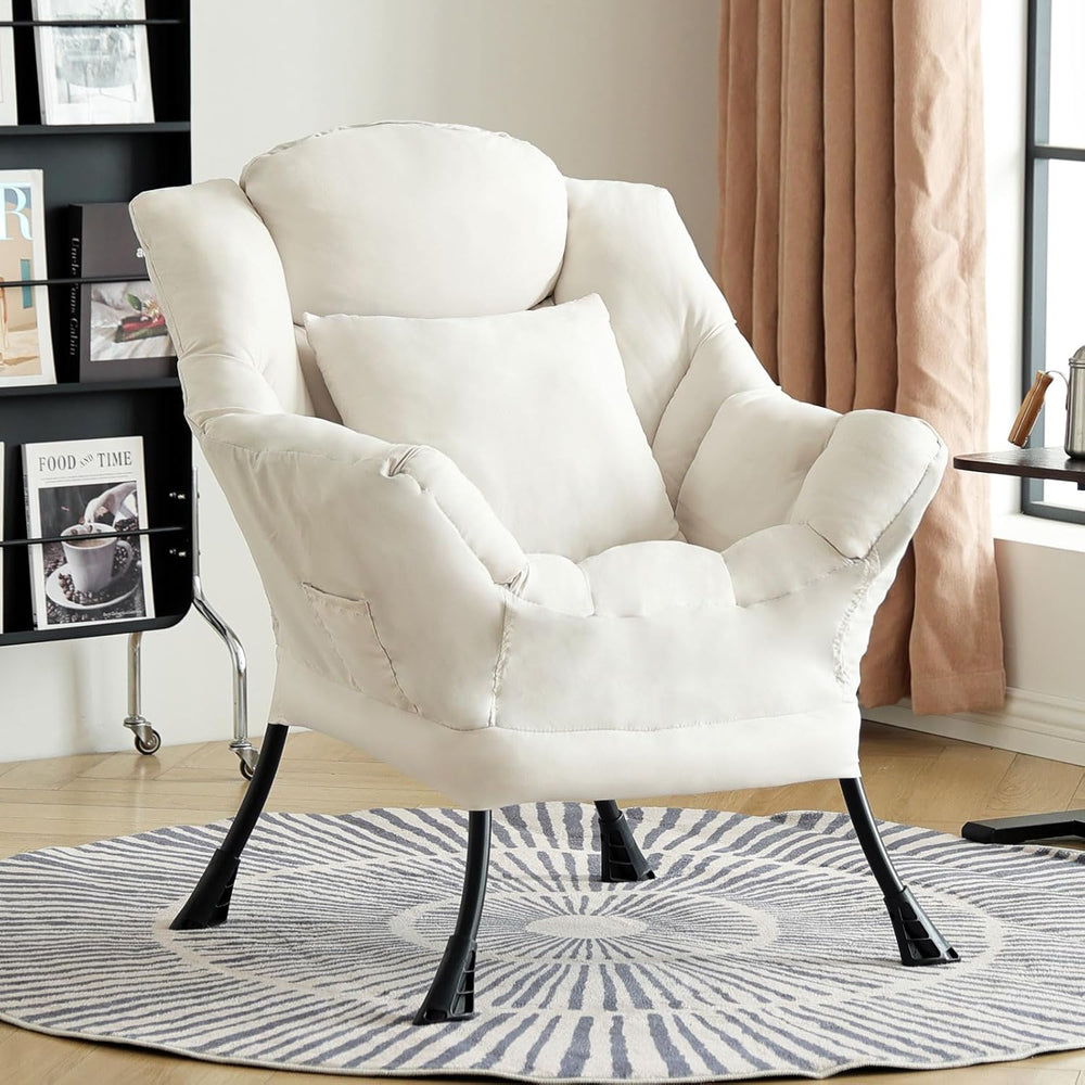 Lazy Chair for Living Room, Large Beige Accent Chair with a Throw Pillow, Lei...
