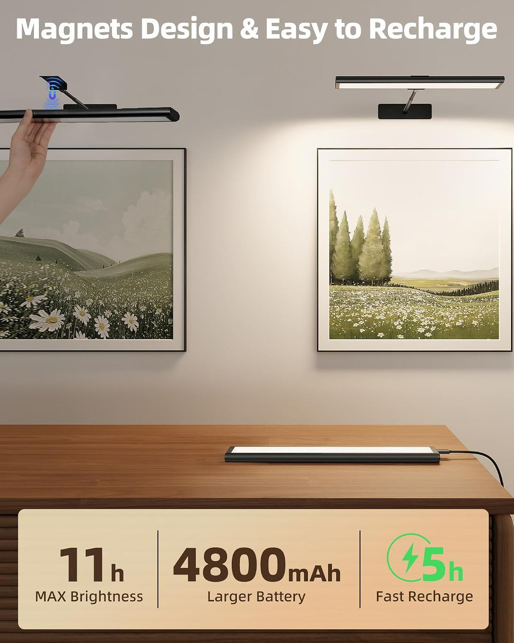 EZVALO Picture Light for Wall, 4800mAh 16'' Rechargeable Wireless IR ...