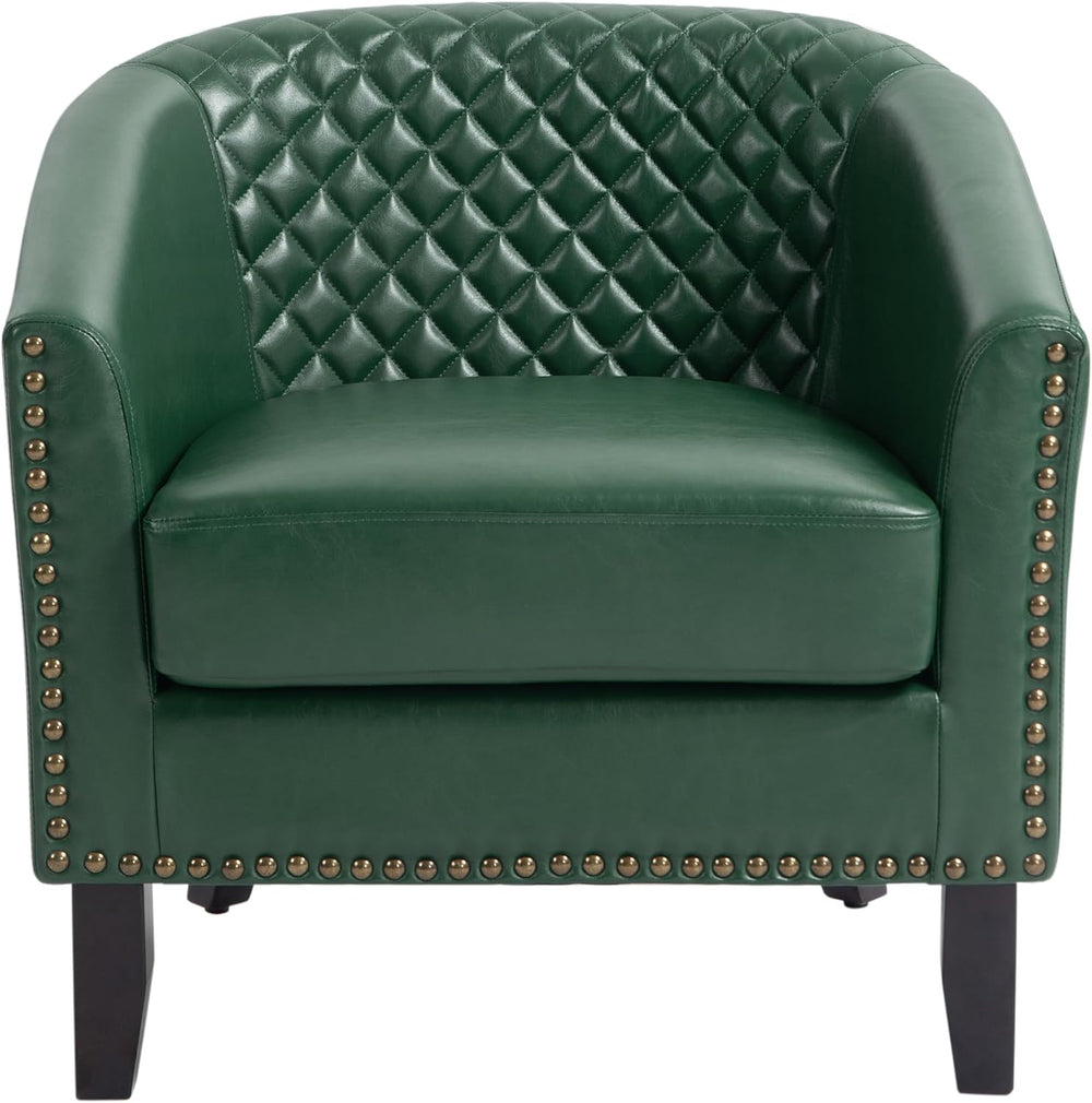 PU Leather Barrel Accent Chairs Set of 2, Upholstered Armchair, Green