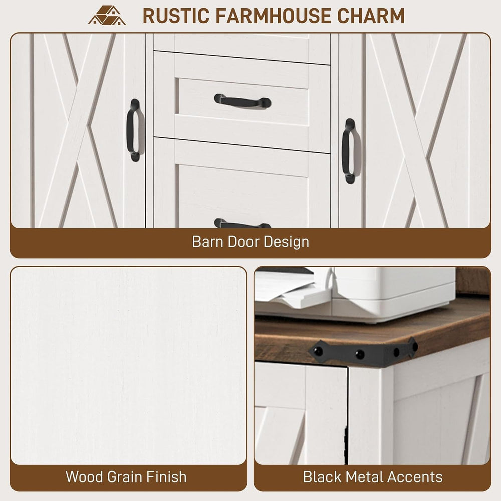 Vabches File Cabinet with 3 Drawers Fits Files Letter/A4 Size, Rustic White |...