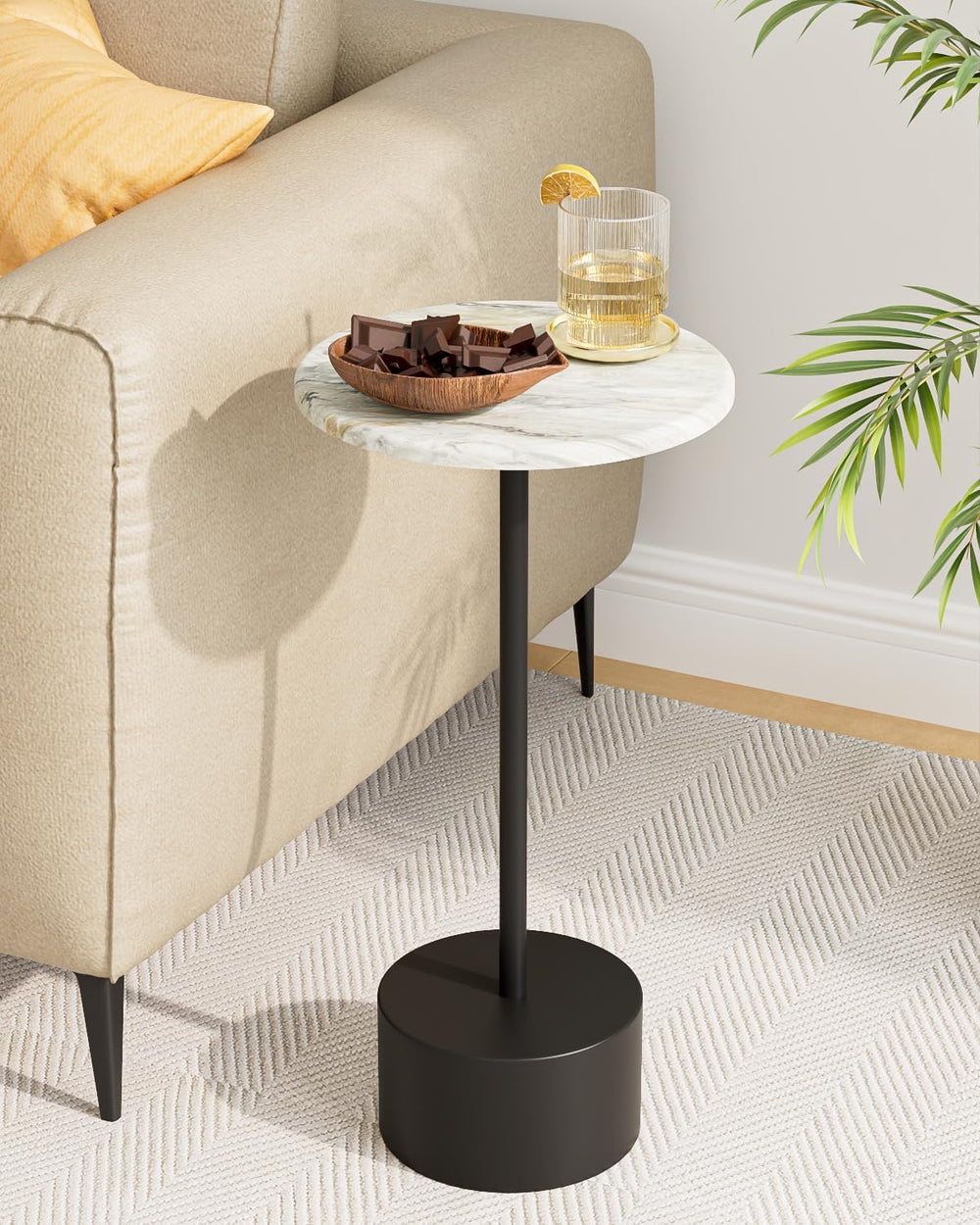 24'' Drink Pedestal Table, Round Martini Cocktail Table, Black | Mode...