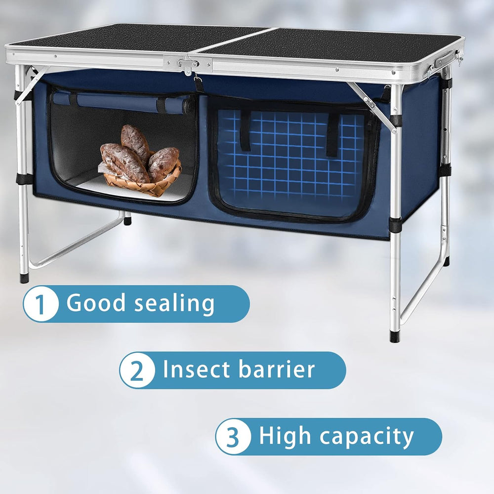 Folding Camping Table with Storage Compartment Aluminum Lightweight Camp Kitc...