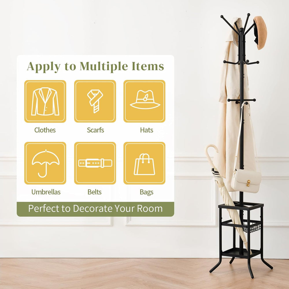 Yoobure Coat Rack Freestanding - Coat Tree with Umbrella Holder, Metal Coat R...