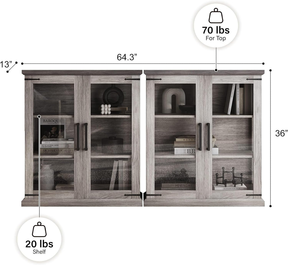 BELLEZE Set of 2 Glass Display Cabinet, 36" Tall Cabinet with Shelves an...
