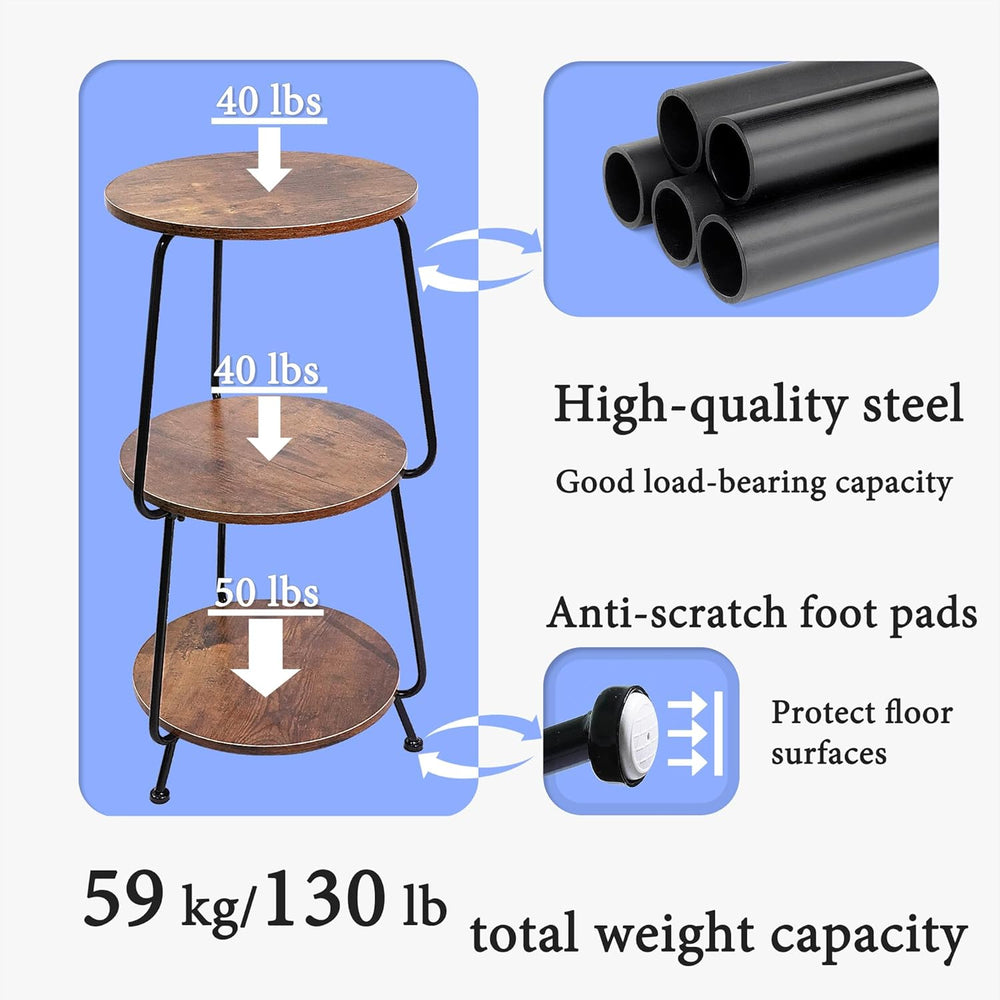 Small Round Side Table - 3 Tier End Table with Storage Shelf, Slim Industrial...