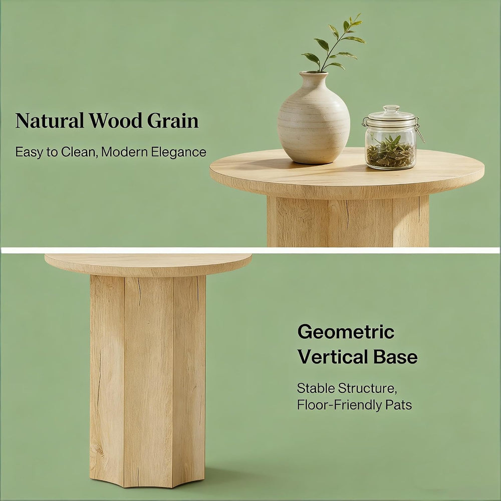 Round End Table, Modern Farmhouse Side Table with Vertical Slatted Base &...