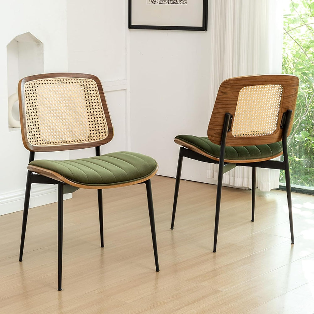 Rattan Dining Room Chairs Set of 2, Mid Century Modern Kitchen Chairs,Green V...
