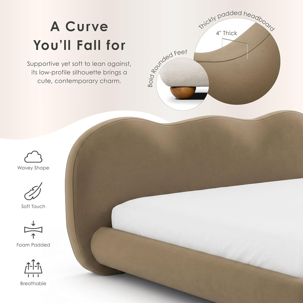 Furniture of America Lunaria Modern Velvet King Platform Bed with Camelback H...