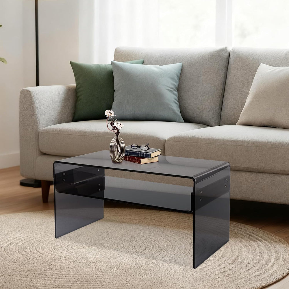Acrylic Side Table 2-Tier - Modern Rectangular Open Storage Coffee Table, Cle...