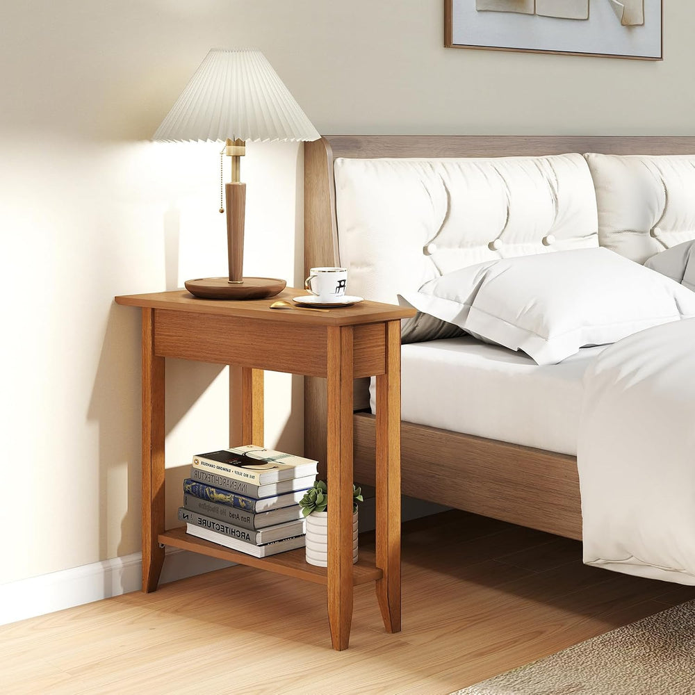 GOFLAME 2-Tier Wedge End Table, Narrow Triangle Side Table with Storage Shelf...