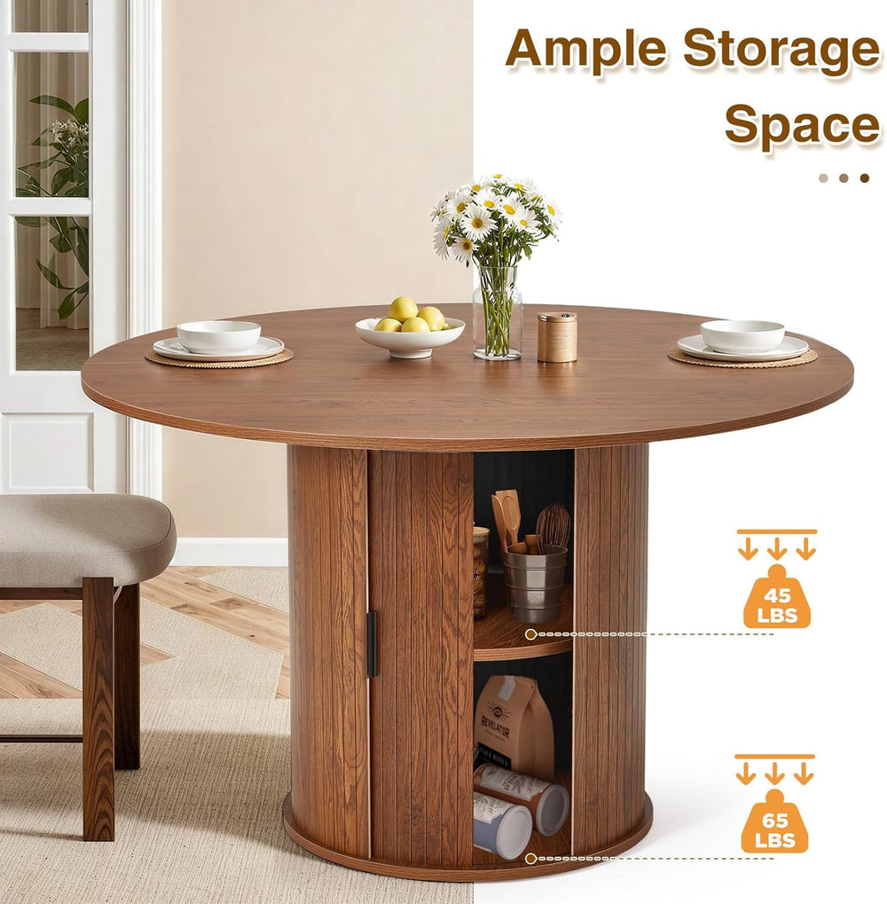 AVAWING 47-inch Round Dining Table for 4-6, Circle Fluted Kitchen Table with ...