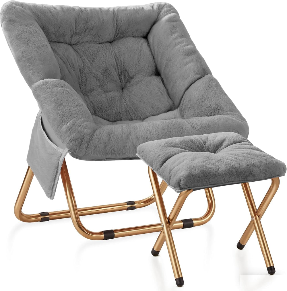 Comfy Saucer Chair, Foldable Living Room Chairs, Soft Faux Fur Lounge Chair f...