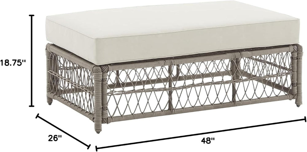 Crosley Furniture Thatcher Wicker Coffee Table and Ottoman Foot Rest for Porc...
