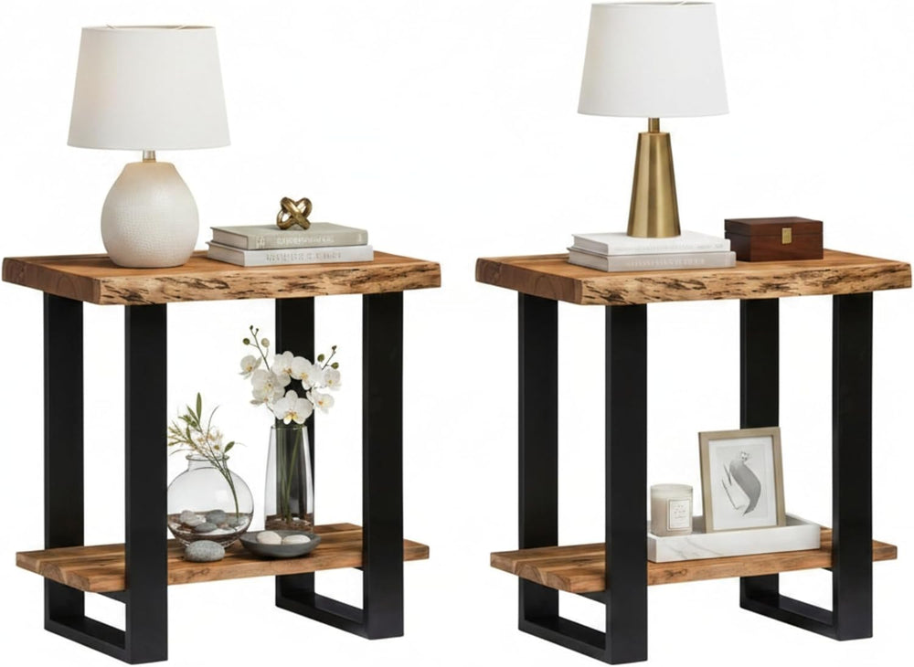 Alaterre Furniture Alpine Live Edge Modern End Table Set of 2-2-Tier Narrow S...