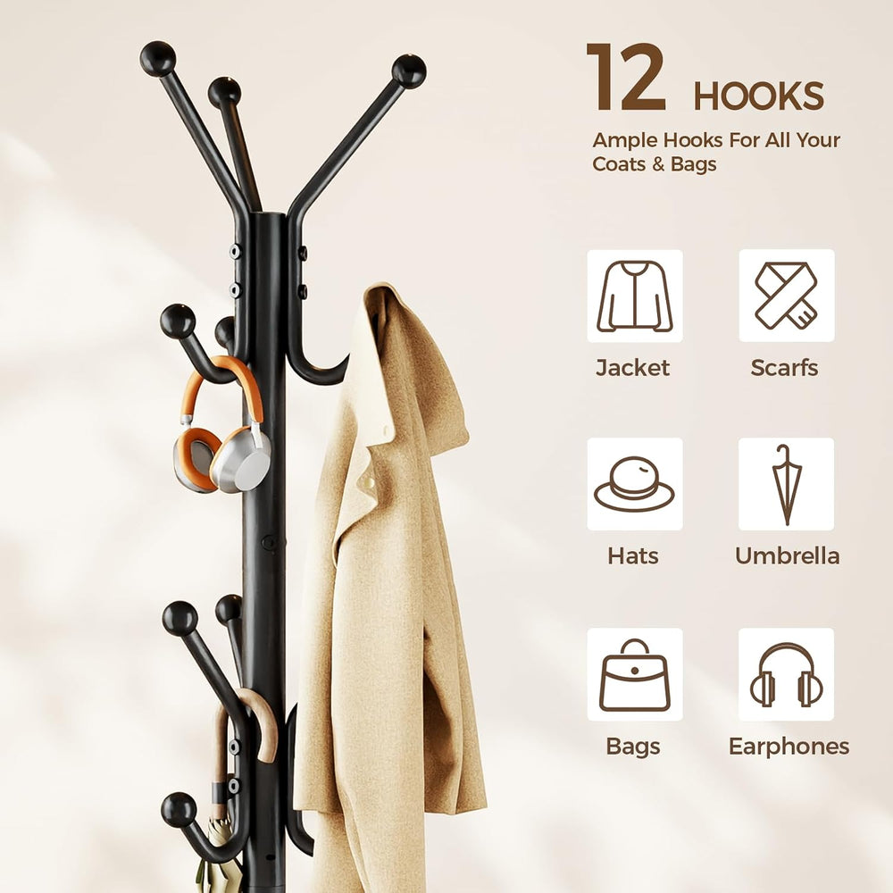 HYSEYY Coat Rack Freestanding,Metal Coat Tree for Entryway with 12 Hooks