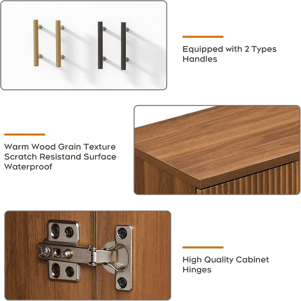 Yechen 94.6" Walnut Fluted Sideboard Buffet Cabinet with Storage and 8 D...