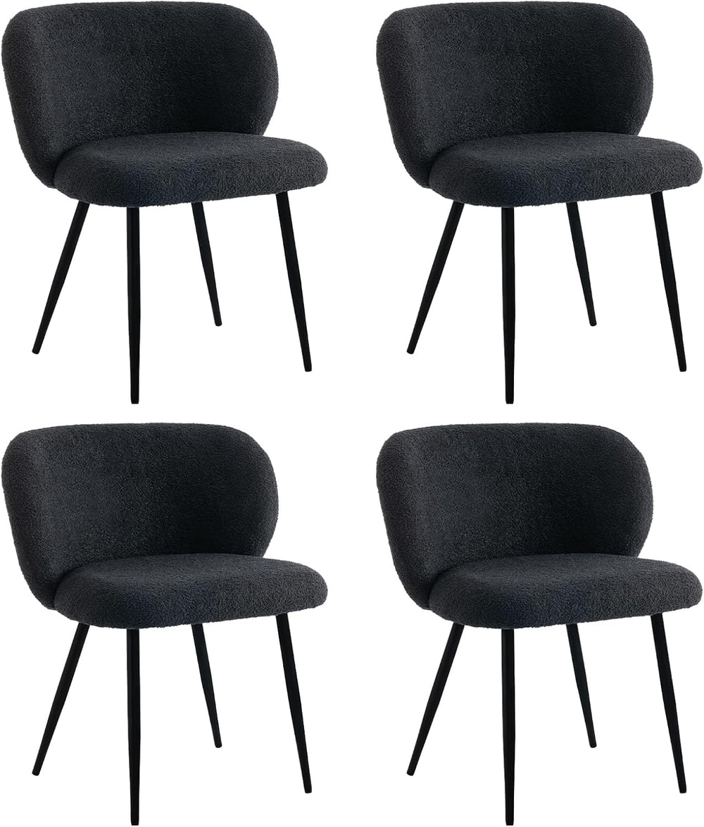 Modern Teddy Dining Chairs Set of 4, Comfy Kitchen Armless Chairs with Thick ...