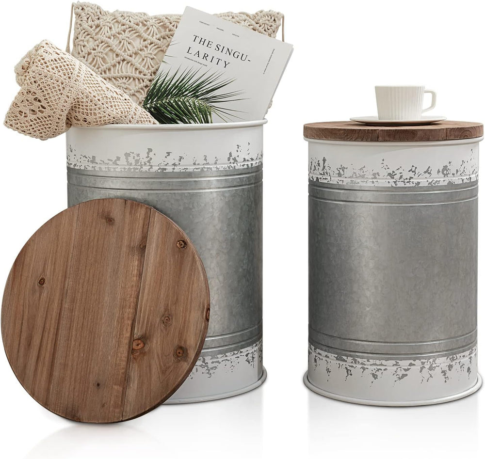 BRIAN & DANY 2 Pack Farmhouse Accent Side Table, Rustic Storage Ottoman S...