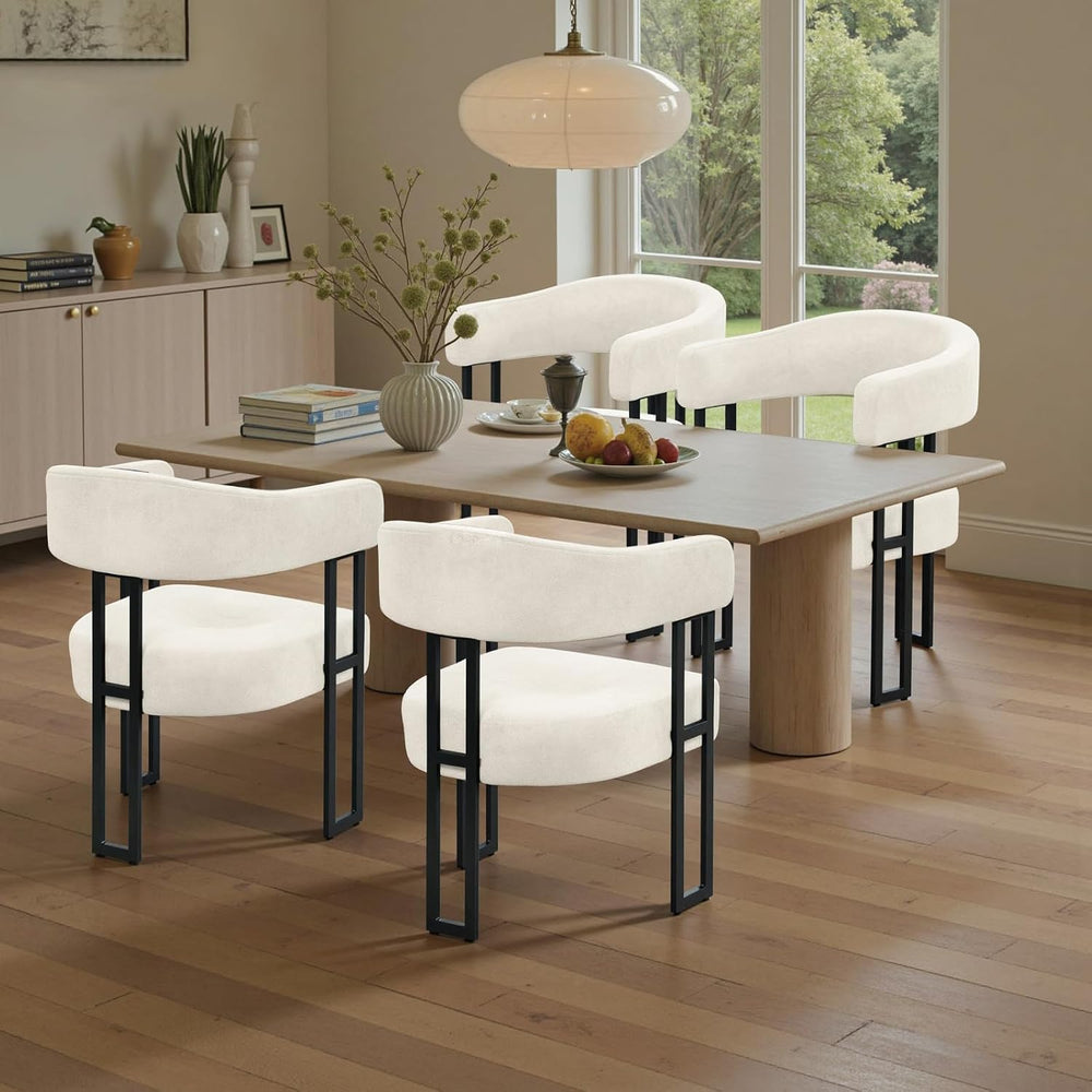 SIMTONAL Upholstered Dining Chairs Set of 4, Boucle Barrel Chairs with Arm