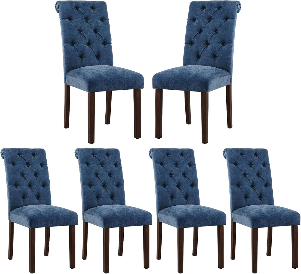 COLAMY Button Tufted Dining Chairs Set of 6, Parsons Upholstered Fabric Dinin...