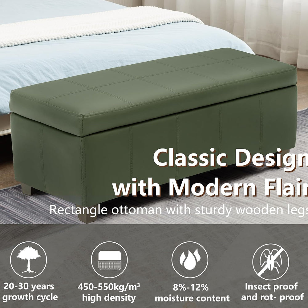 51 Inch Storage Ottoman, Storage Bench with Safety Hinge, Upholstered Synthet...