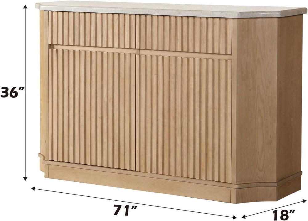 Natural Marble Top & Oak Finish Server with Synthetic Wood, 18 x 71 x 36 ...