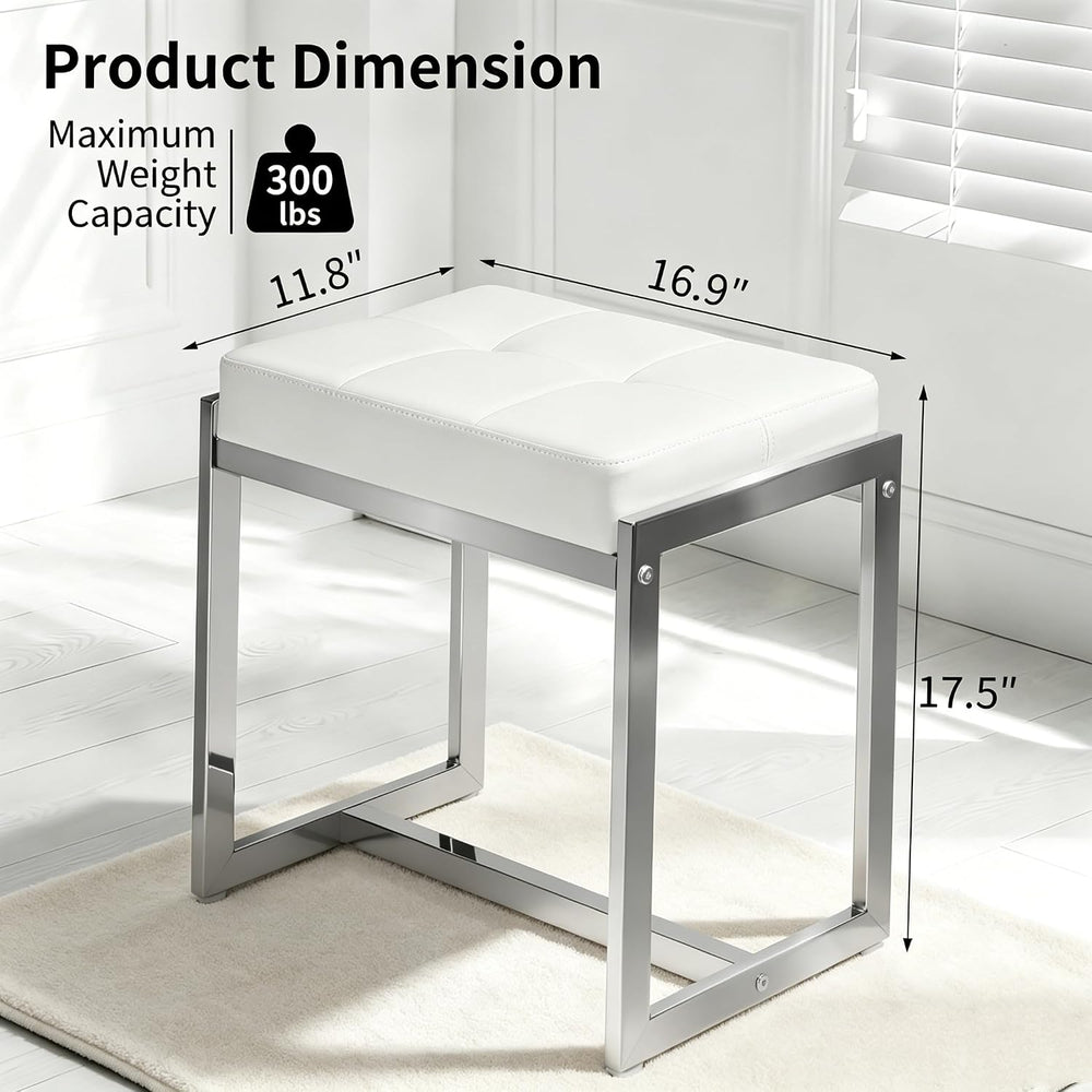 Vanity Stool Chair, Modern PU Leather Ottoman Foot Rest for Vanity Bench with...