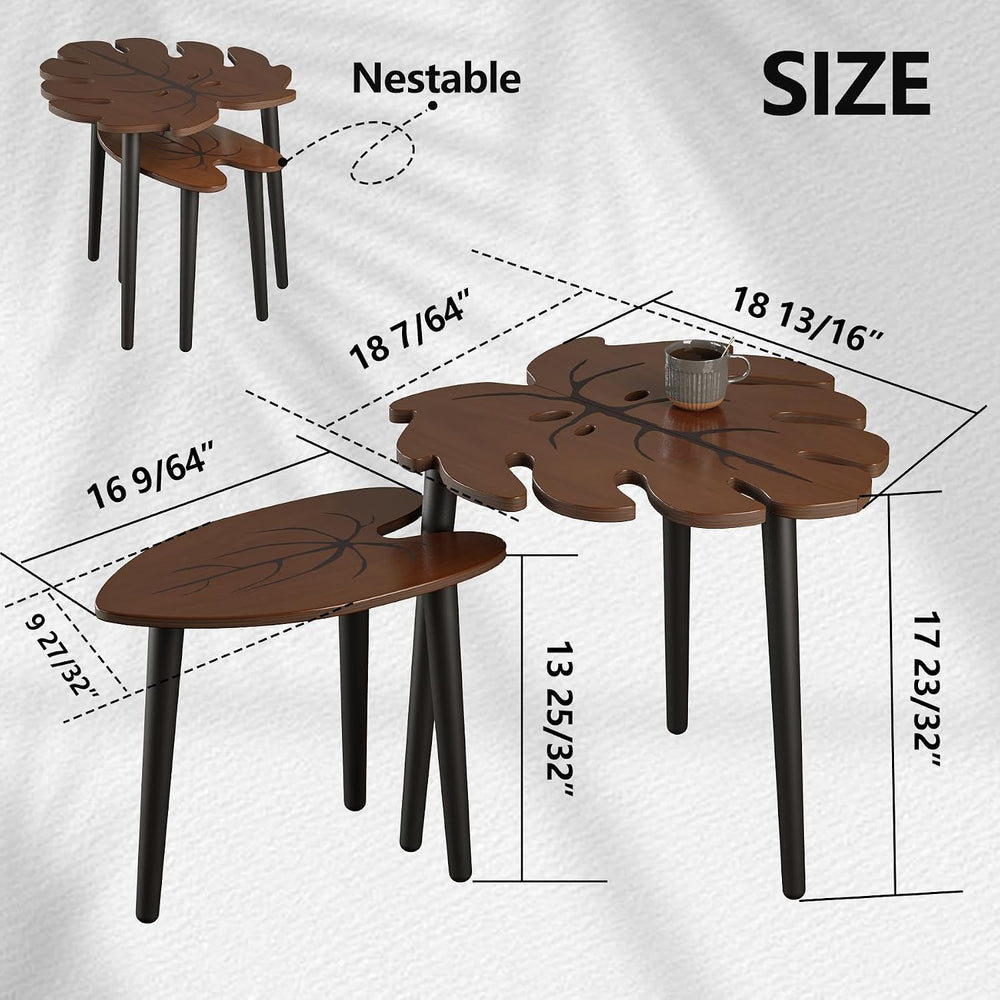 BAMEOS Monstera Leaf Nesting Tables Set of 2, Small Side Tables f Set with Le...