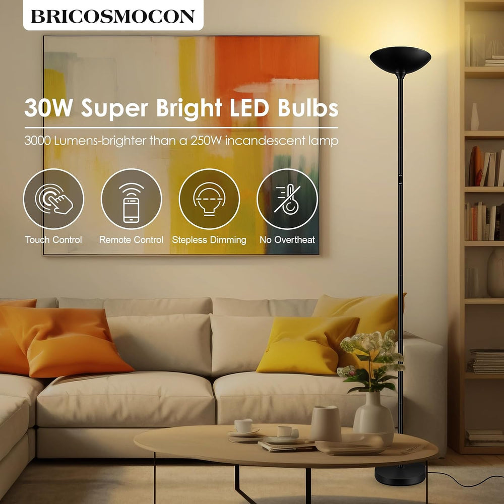 Stepless Dimmable Floor Lamp,30W 3000LM Super Bright LED Torchiere Floor Lamp...