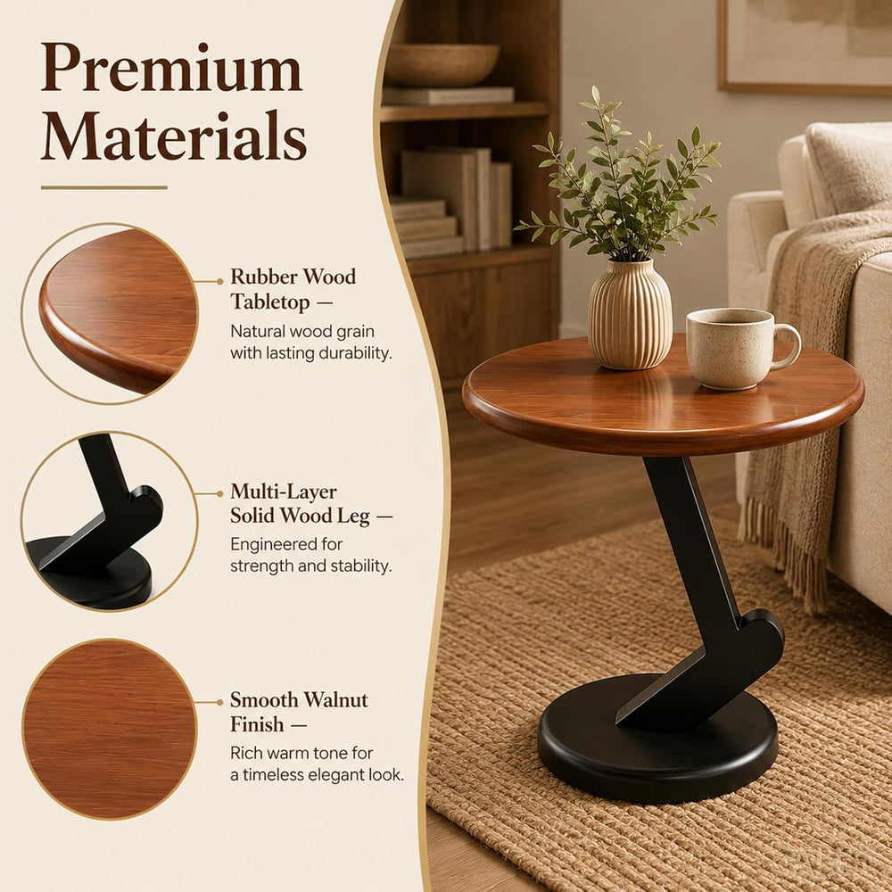 15.75 inch Solid Wood End Table, Round Size Table for Living Room | Sofa Side...