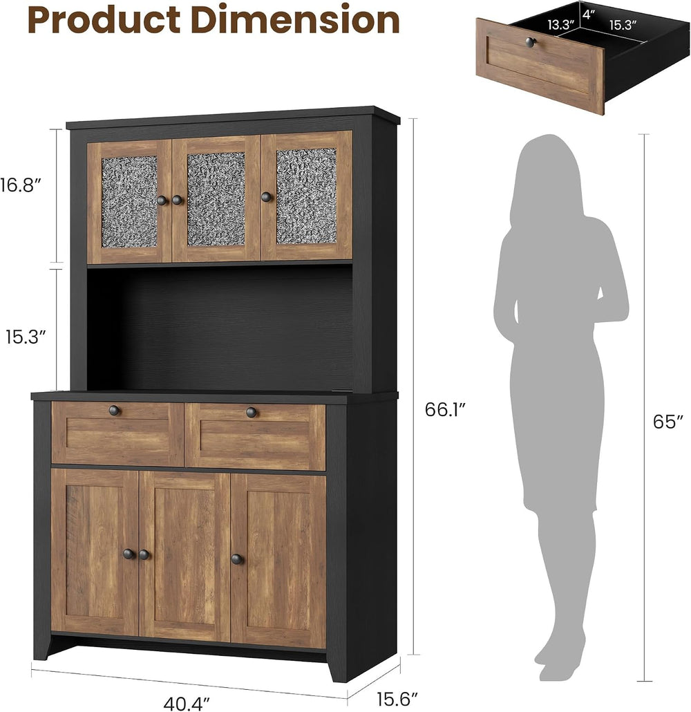 GarveeHome 66" Tall Pantry Cabinet with Power Outlet & LED Light, Ki...