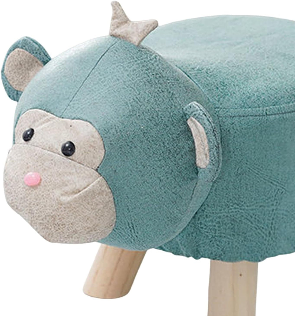 Wooden Animal Footstool Ottoman for Home Decor, Blue Monkey