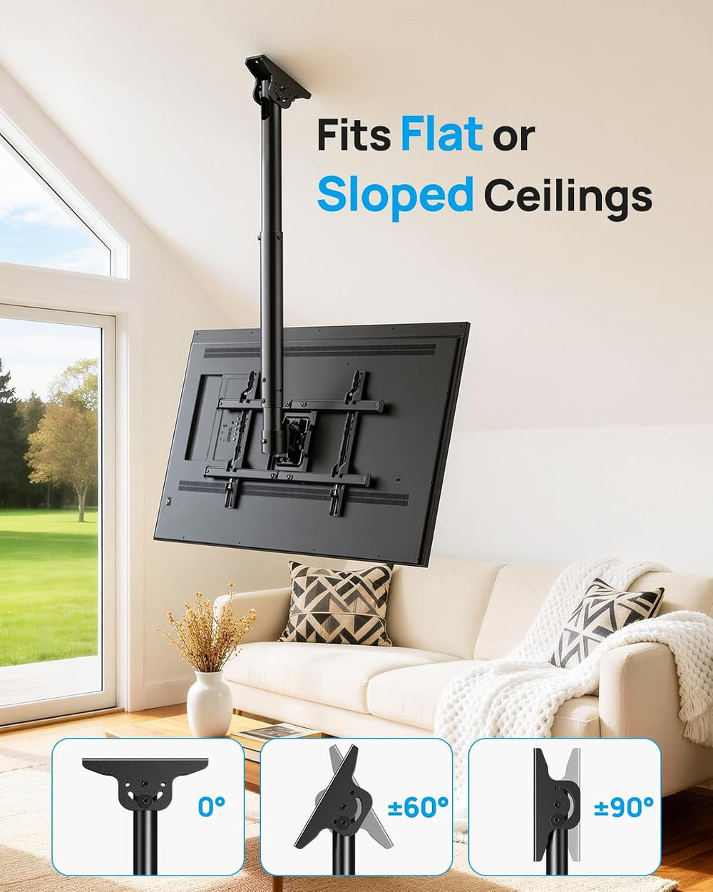 PERLESMITH Ceiling TV Mount for 37–75 inch TVs up to 110 lbs | 6 adjustable h...