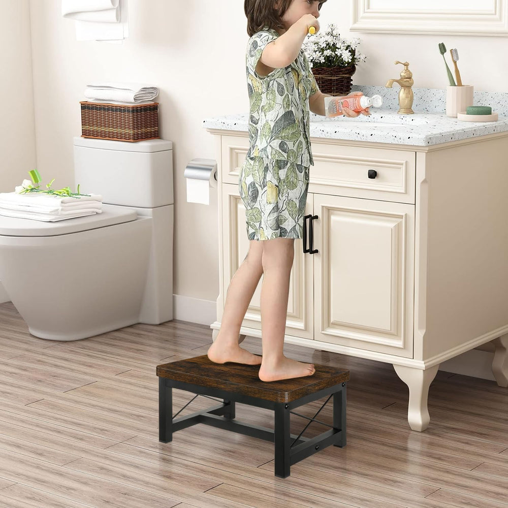 Wooden Step Stool for Adults, Heavy Duty Step Stool for High Bed with Non-Sli...