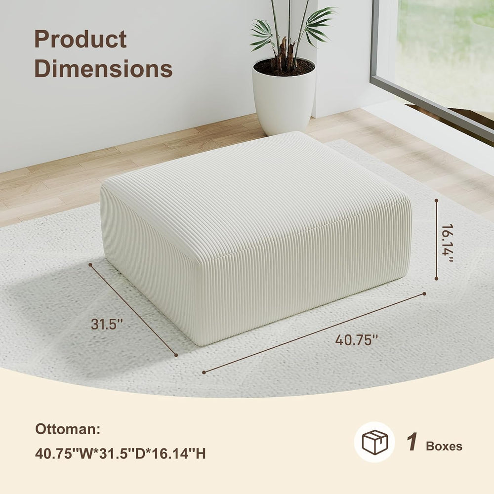 2 Square Cloud Footstool for Living Room, No Assembly Modular Corduroy Conver...