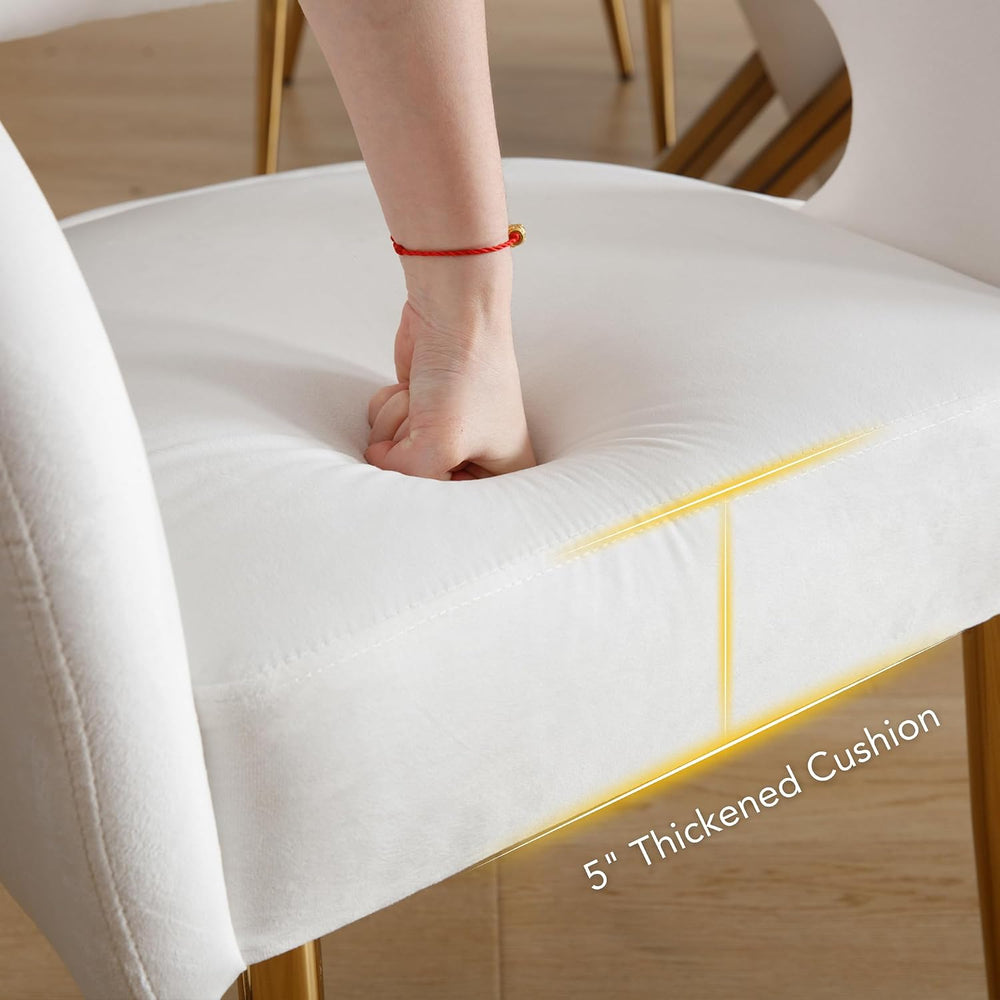Hyfirm White and Gold Dining Chairs Set of 6, Upholstered Velvet Barrel Dinin...