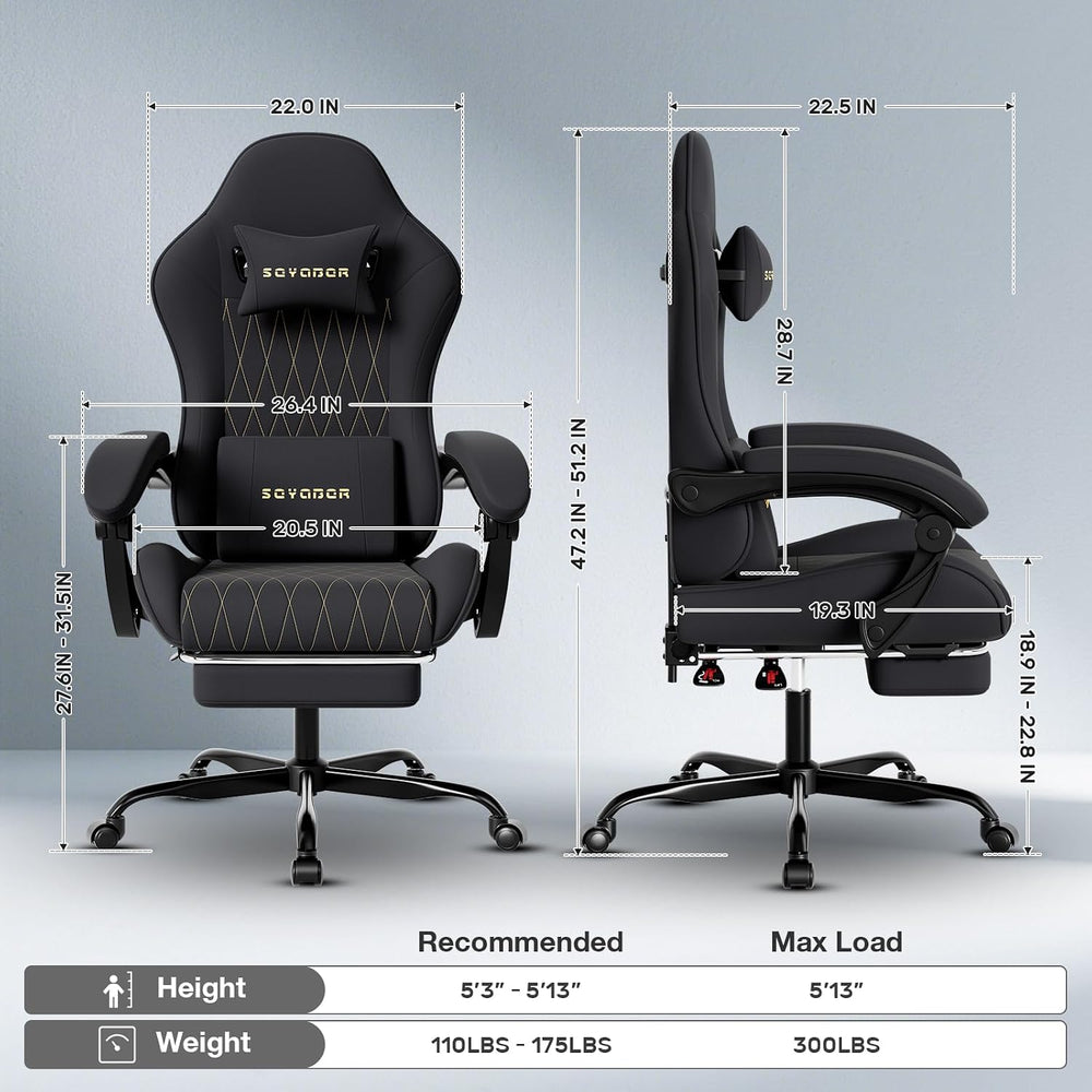 Breathable Fabric Gaming Chair with Footrest, Ergonomic High Back Computer Ch...