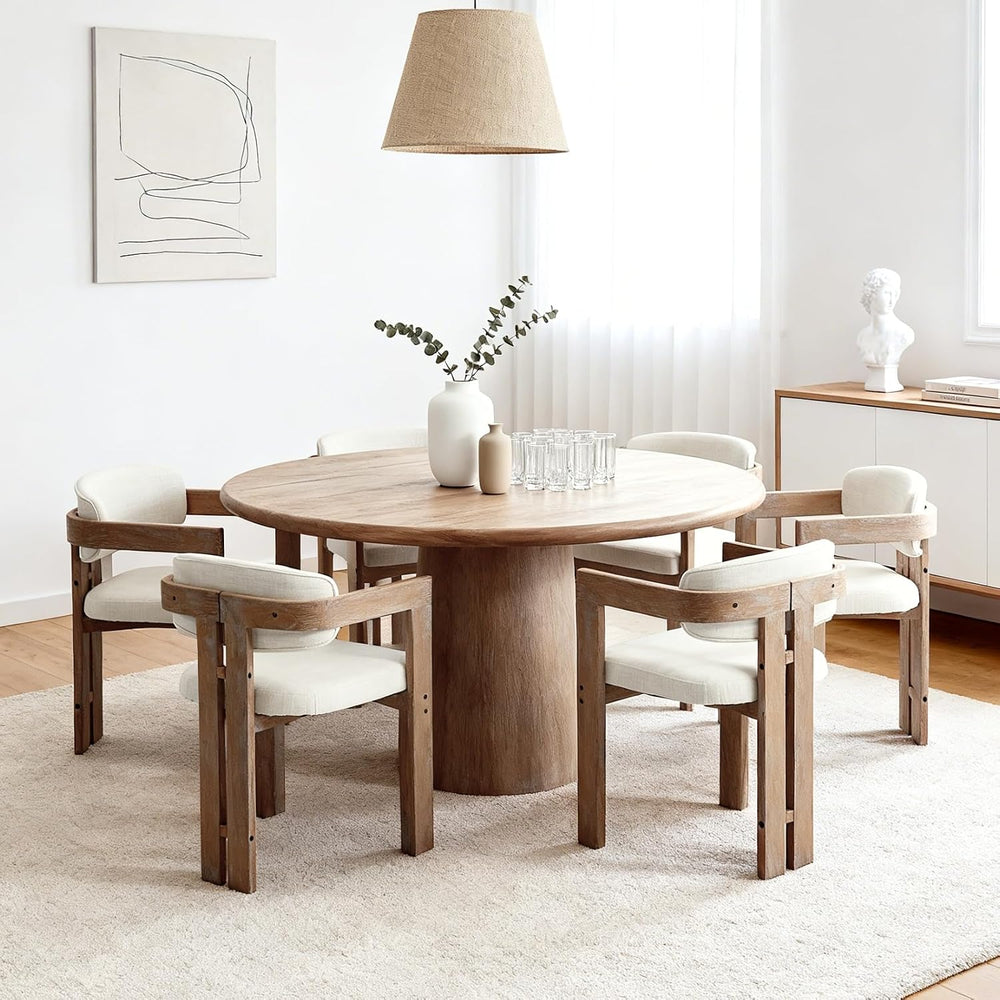 chairus Modern Barrel Dining Chairs Set of 4, Linen Upholstered Dining Room C...