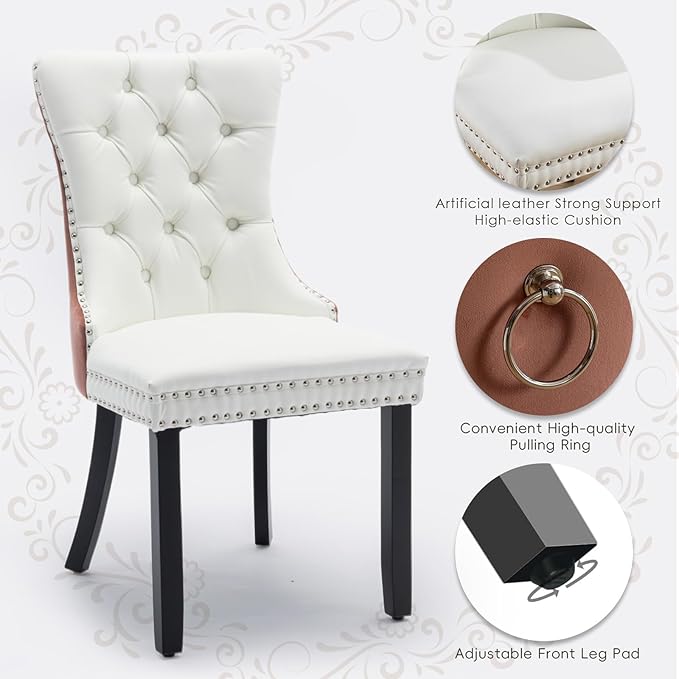 Leather Upholstered Dining Chairs Set of 2, Modern Style Kitchen Side Chairs ...