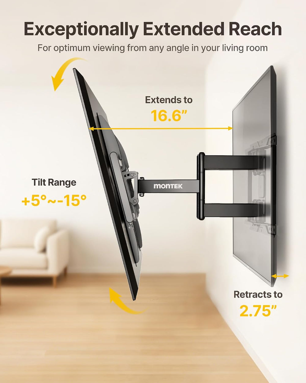 monTEK Heavy Duty Full Motion TV Wall Mount for 37-90 Inch TVs up to 165 lb |...