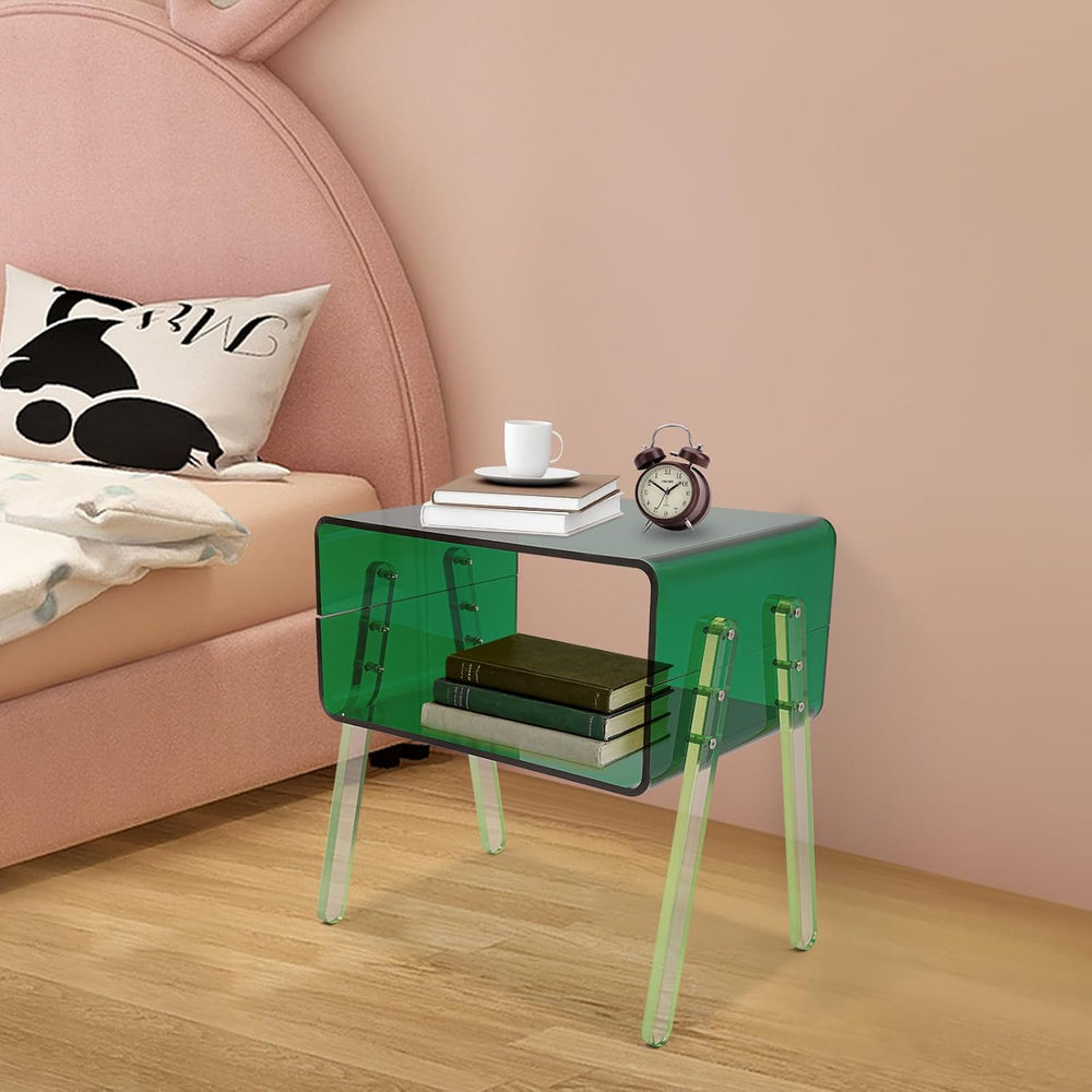Acrylic Side Table, 2-Tier End Table with Open Storage for Small Spaces, Nigh...