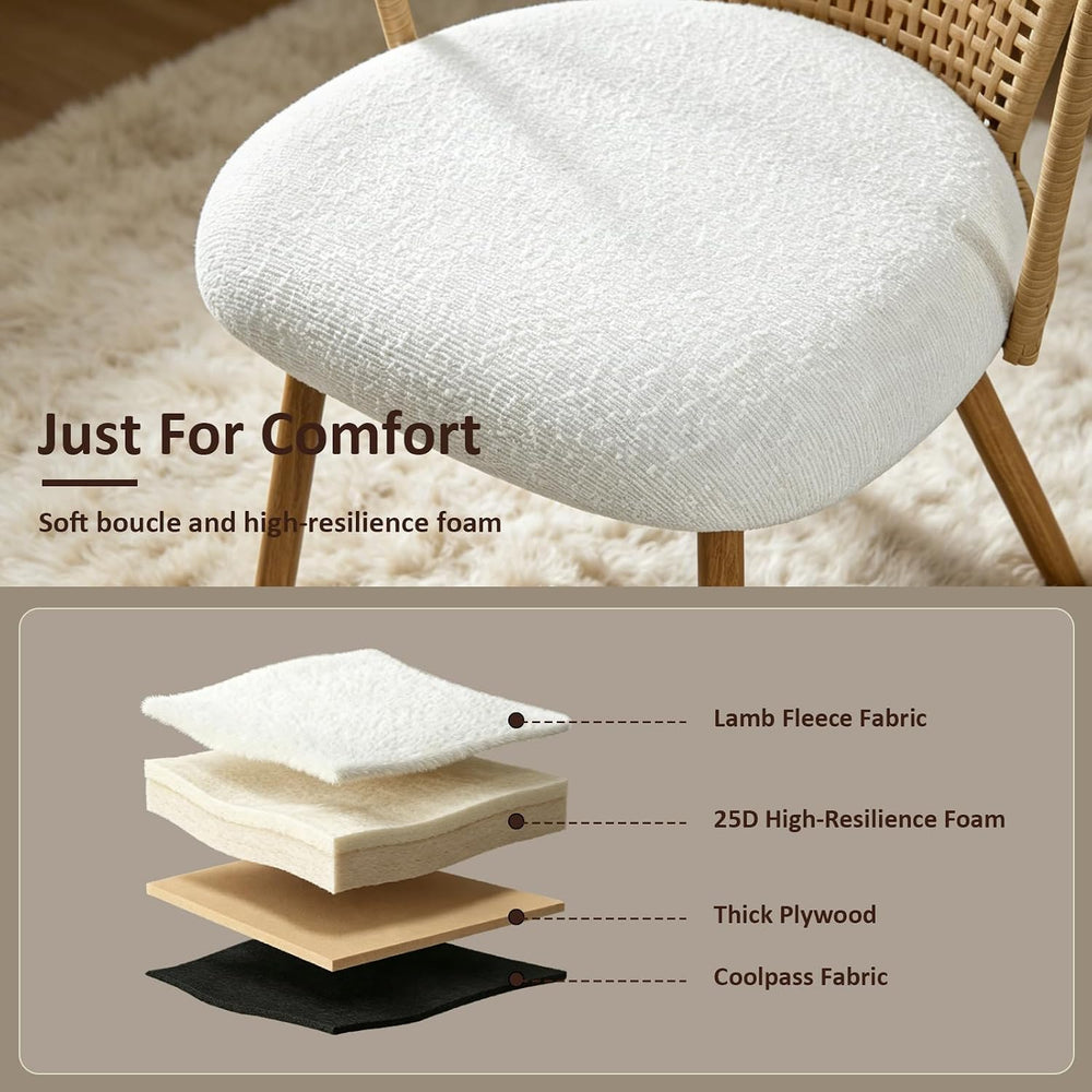 Rattan Dining Chairs,Upholstered Boucle Cushion with PE Cane Wing Back Kitche...