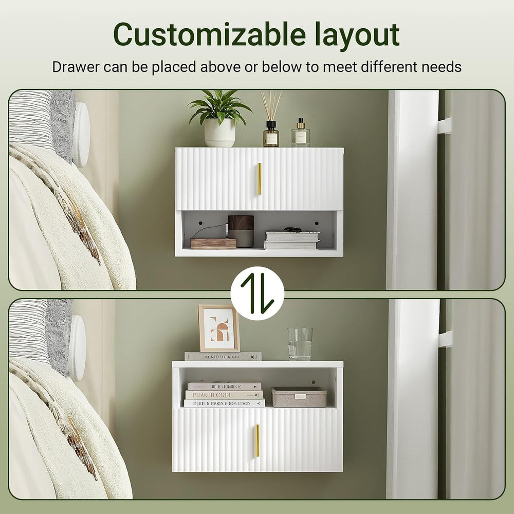 SoBuy Floating Nightstand with LED Sensor Light | Slim Wall Mounted Bedside T...