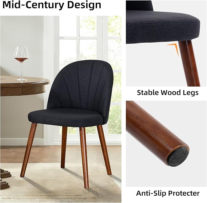 Fabric Dining Chairs Set of 2, Upholstered Mid Century Modern Dining Chairs, ...