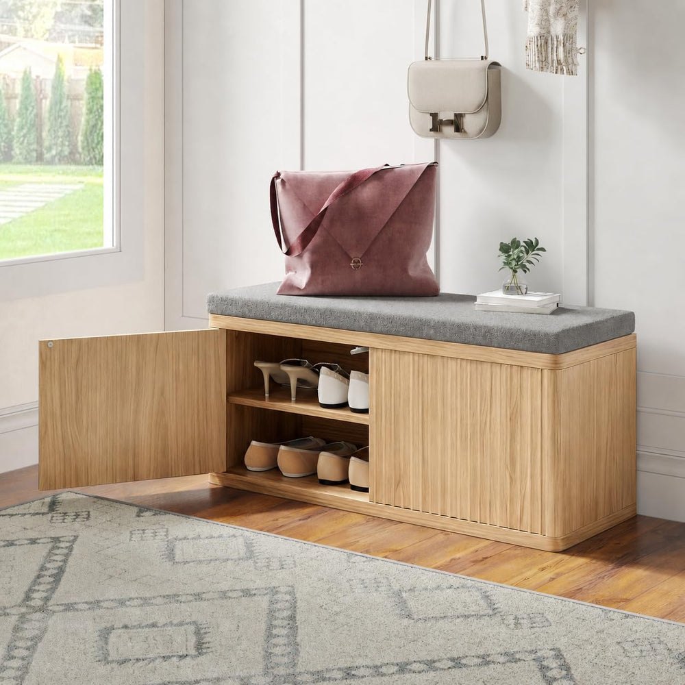 Entryway Shoe Storage Bench with 2" Cushion, 37.4" Small Bench with...