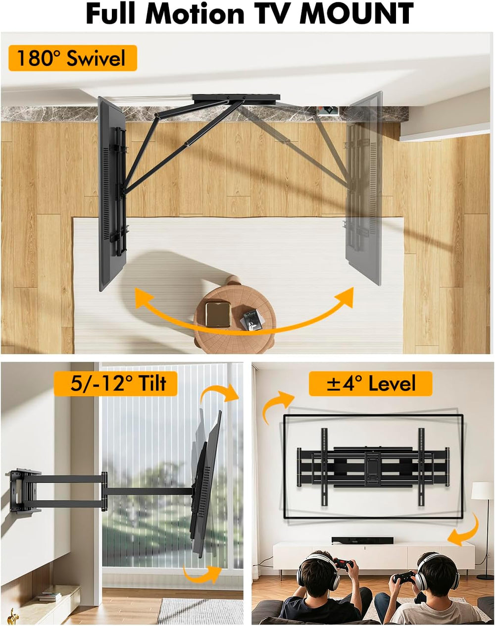 Heavy Duty XXL Long Arm TV Wall Mount for 55-120 inch Extra Large TVs | Holds...