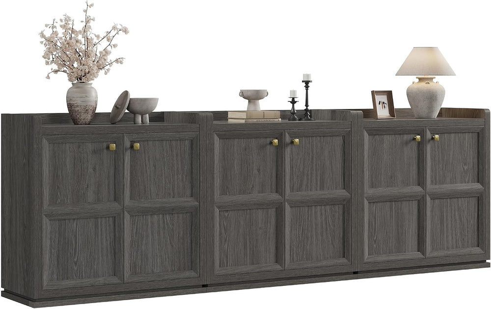 SICOTAS Sideboard Buffet Cabinet with 6 Doors & Shelves, Golden Handles